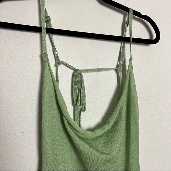 NWT Pretty Little Thing Glitter Knit Open Back Mini Tank Dress Green Size Medium - Picture 5 of 9